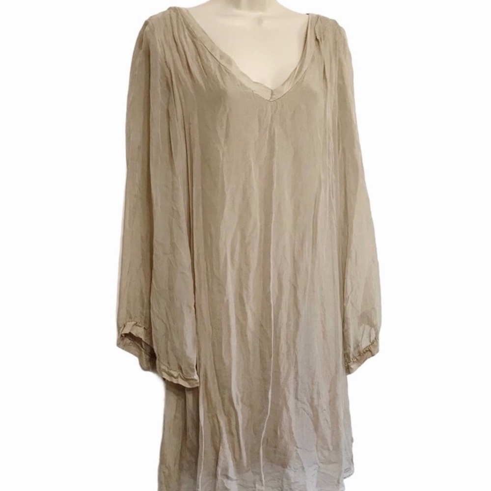 Sofia of Italy Silk Bell Sleeve V Neck Costal Flowy Loose Beach Summer Dress